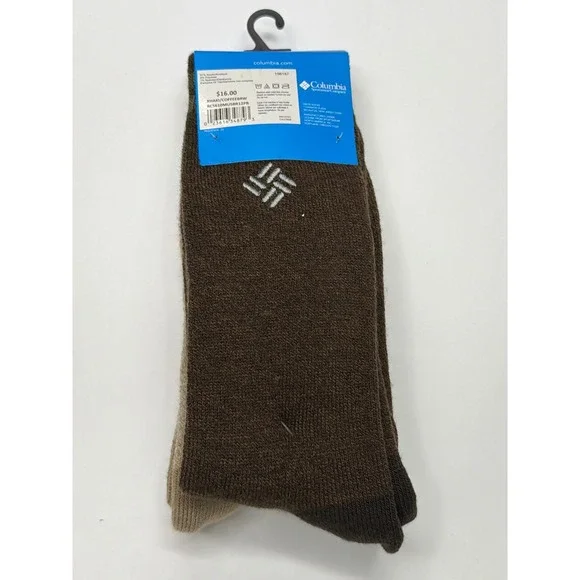 Columbia Mens 2 Pair Fleece Lined Thermal Socks‎ Shoe Size 6-12 Khaki Coffee - Picture 2 of 4